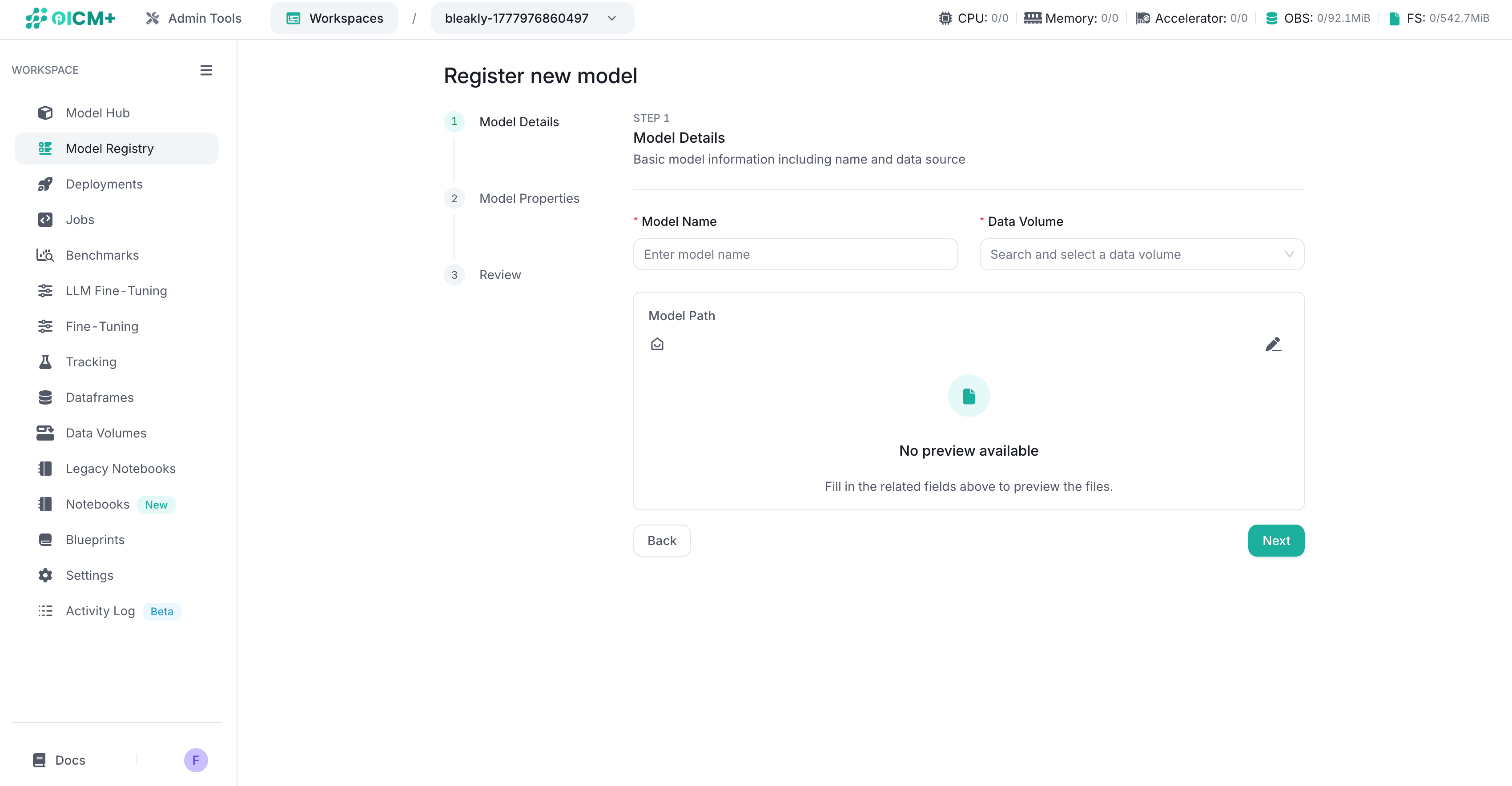 Register New Model Form